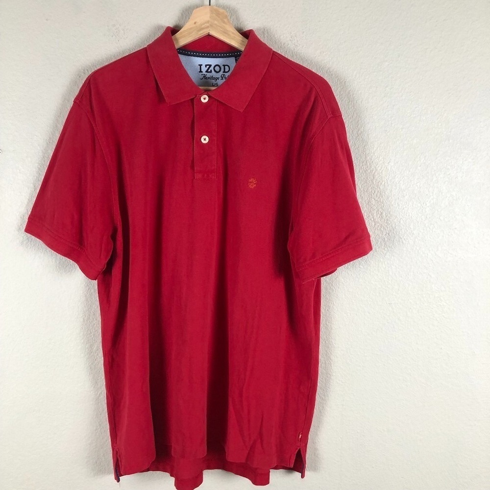 Izod Heritage Polo Shirt Men L Red Cotton Pique Golf Classic Preppy Quiet Luxury